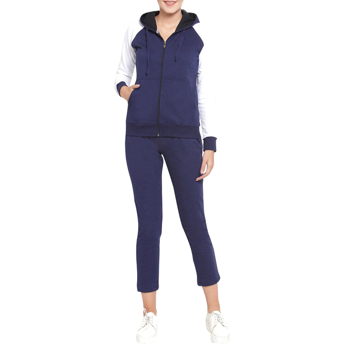 Women Blue & White Hooded Tracksuits