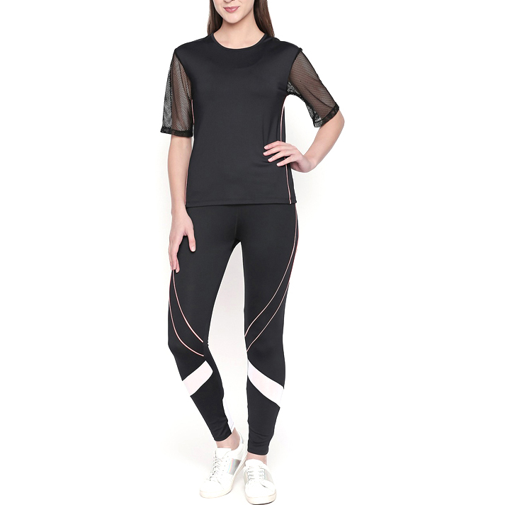 Black Solid Gym Wear Tracksuits