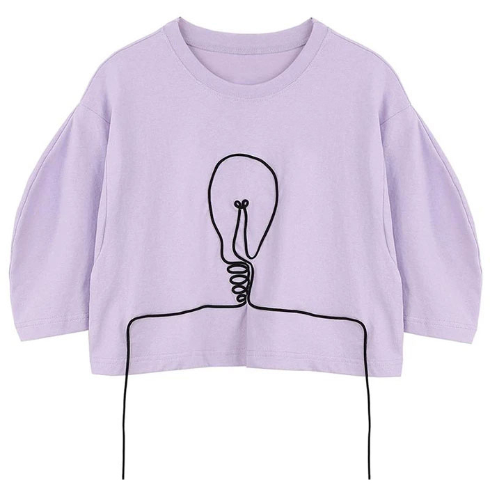 Half Sleeve Bulb Ebroidered Crop Top