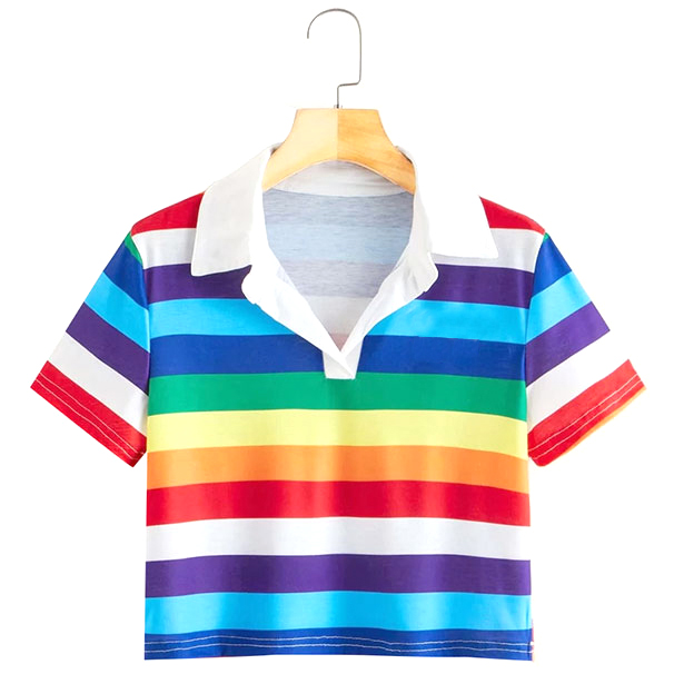 Rainbow Stripped Collar Cop Top