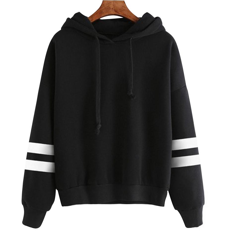 SOlid Black Sleeve Striped Hoodies