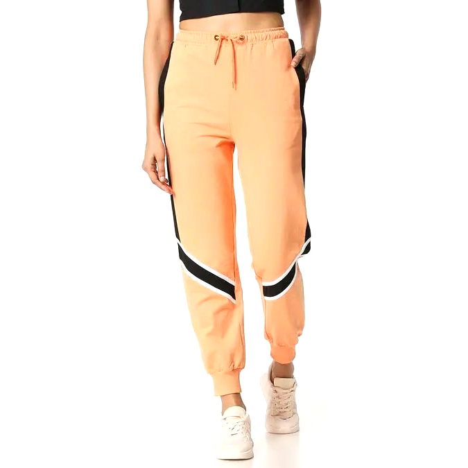 Solid Orange Black Patchwork Jogger Pants