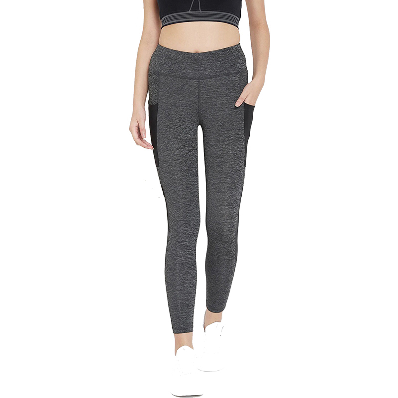 Grey & Black Colorblocked Fitness Wear Leggings