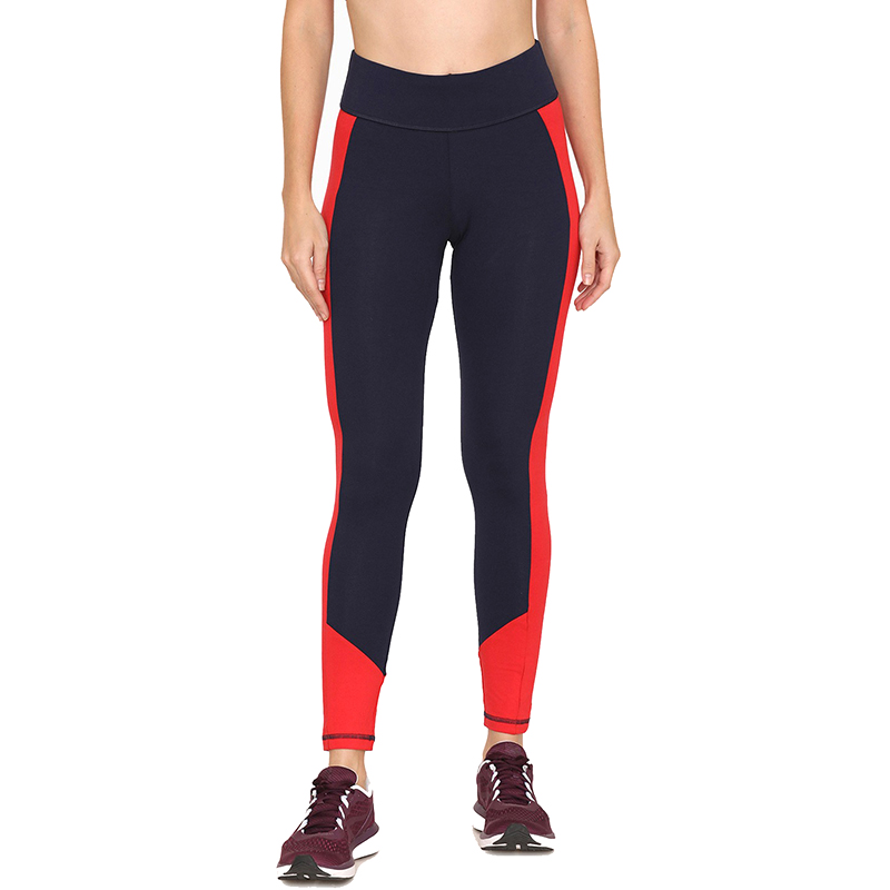 Navy Blue & Red Colorblocked Leggings