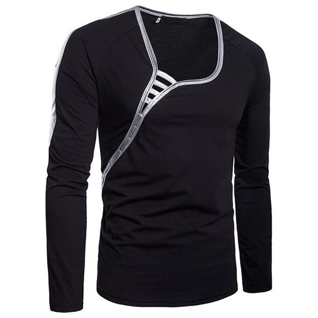 Black Full Sleeve Deep Neck T-Shirt