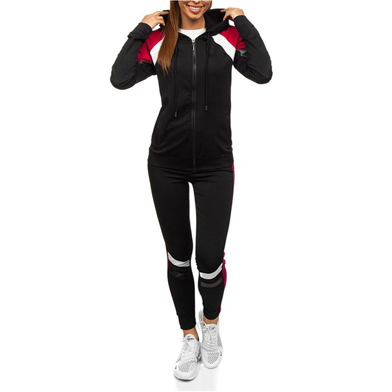 Women Black Patchwork Tracksuits