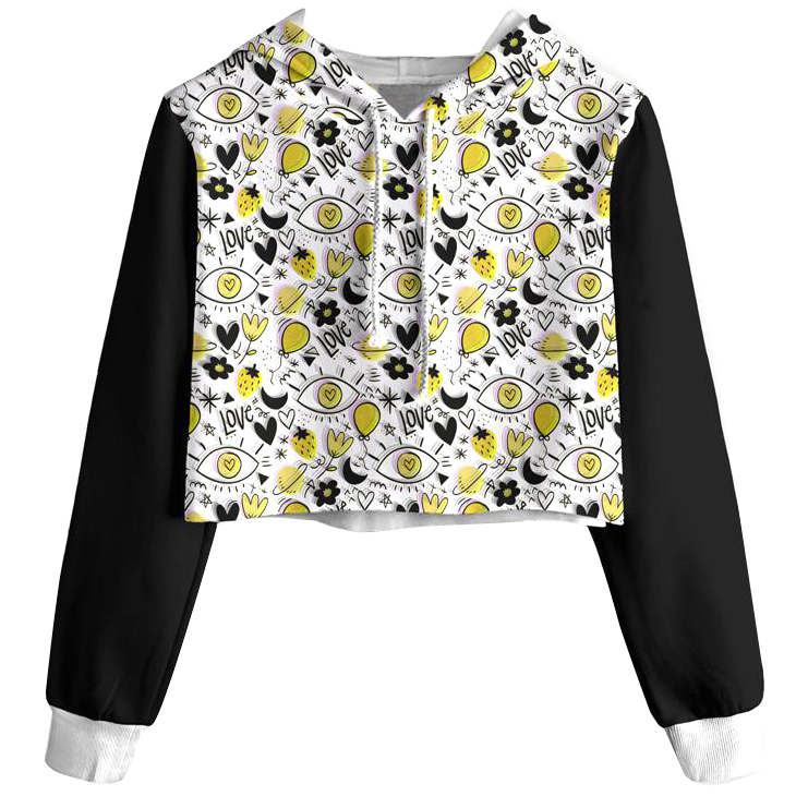 Contrast Patchwork Printed Crop Hoodies