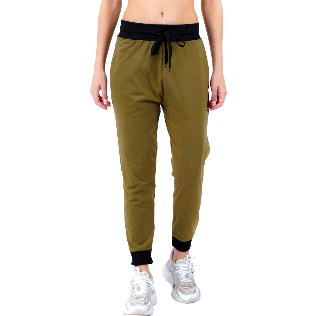 Women Solid Olive Track Pants