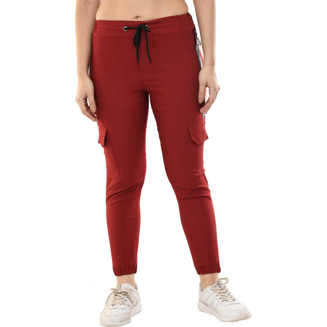 Maroon Solid Pocket Style Jooger Pants