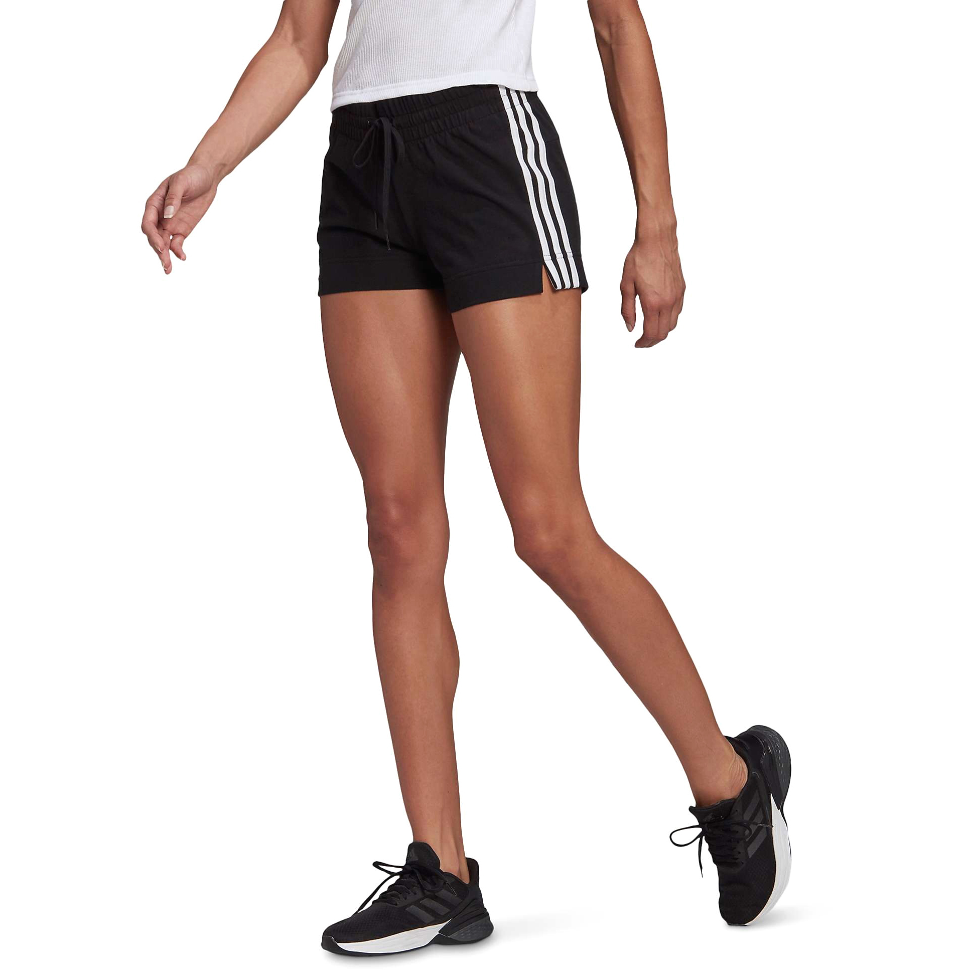 Solid Black Side 3 Stripes Running Shorts